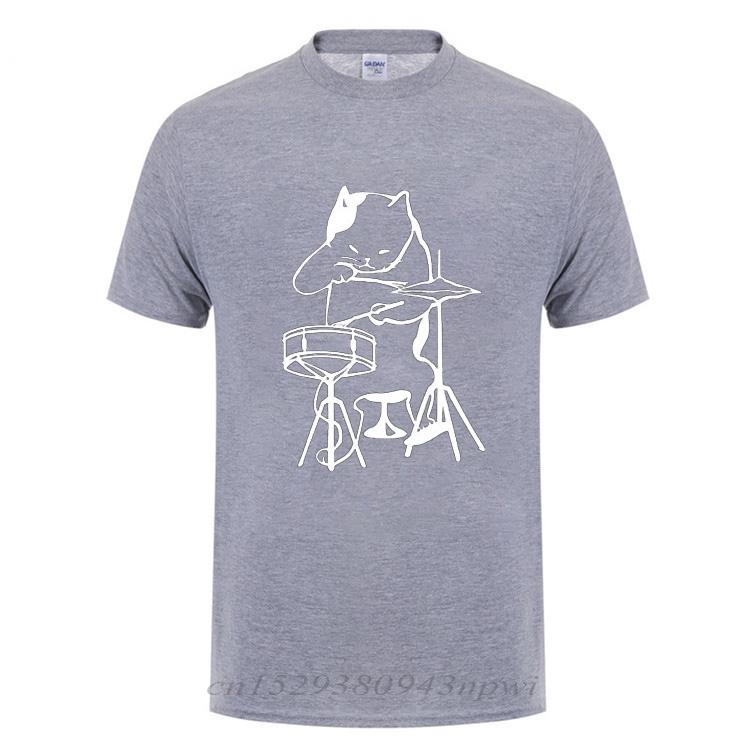 The Musician Cat Playing Drums TShirt Funny Birthday Gifts For Men Male Drummer Cat Lover Cool Cotton T Shirt Hip Hop Tshirt