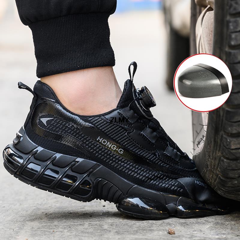Fashion ZLMY Air Cushion Safety Shoes Men Steel Toe Sneakers Rotated Button Stab-Proof Anti-smash Men's Work Safety Boots Man Work Shoes