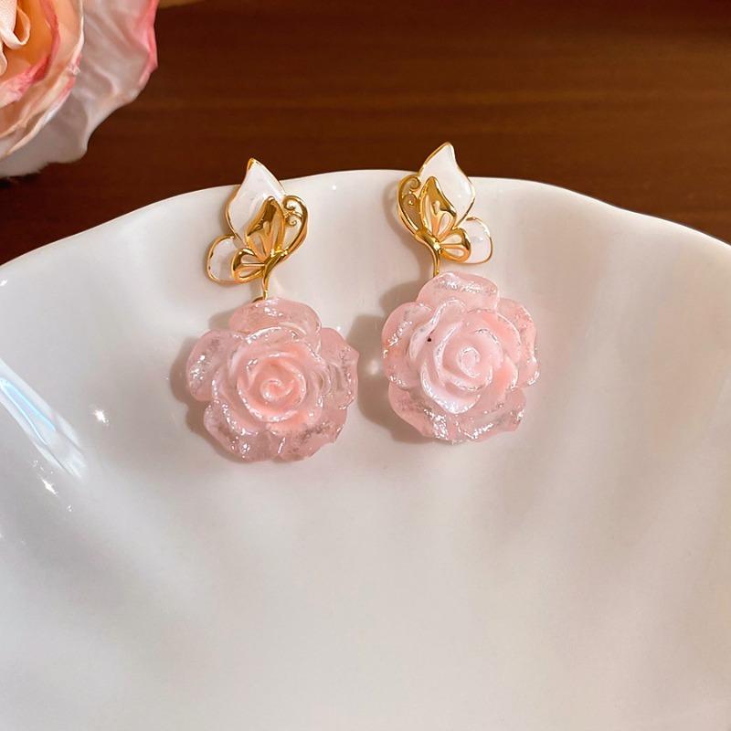 Flower girl~ Silver needle dripping oil butterfly flower stud earrings necklace set super fairy sweet wind exquisite beautiful jewelry