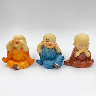 Set of 3 Laughing Buddha Baby Monk Showpiece for Car Dashboard Resin Sitting Buddha Statues for Living Room, Home Decor