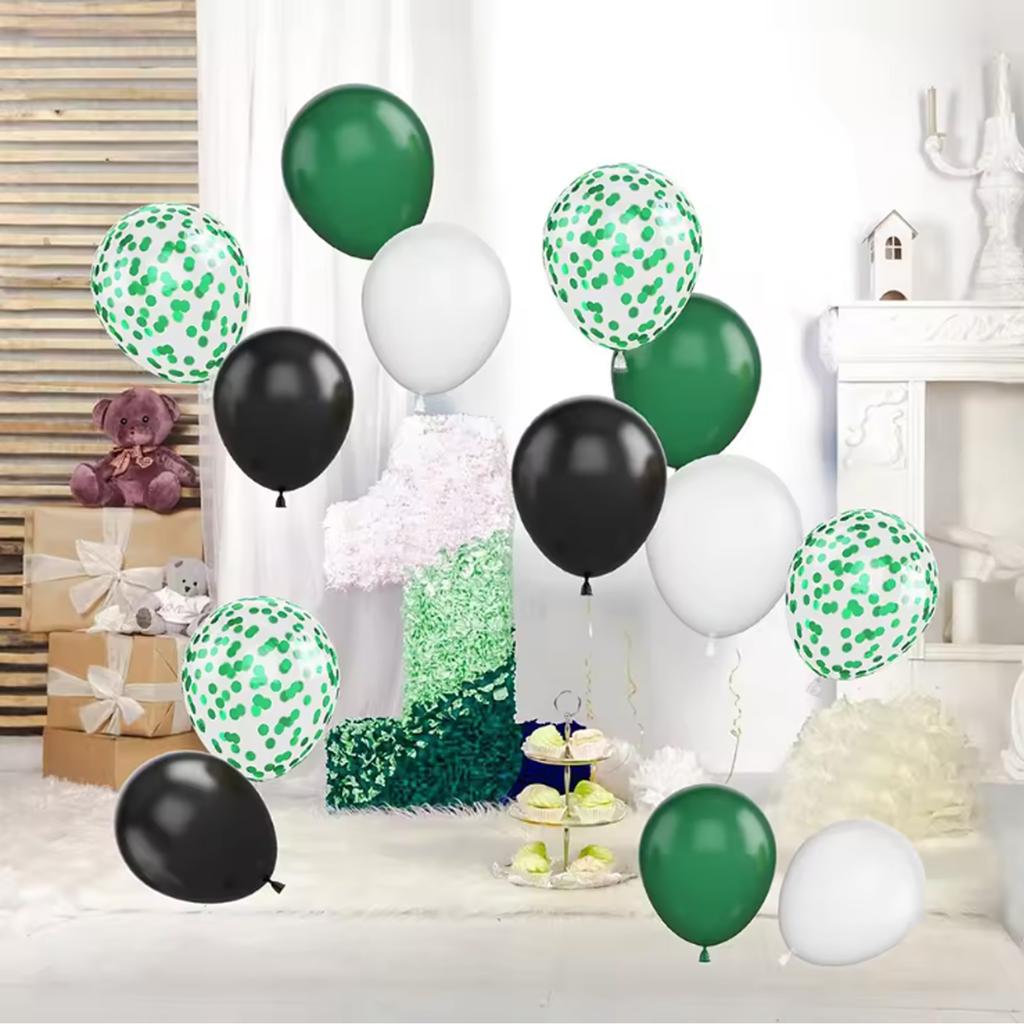 20/49Pcs Mixed Color Decoration Balloons, Green, Black, And White Confetti Balloons Suitable For Celebrations, Themed Birthday