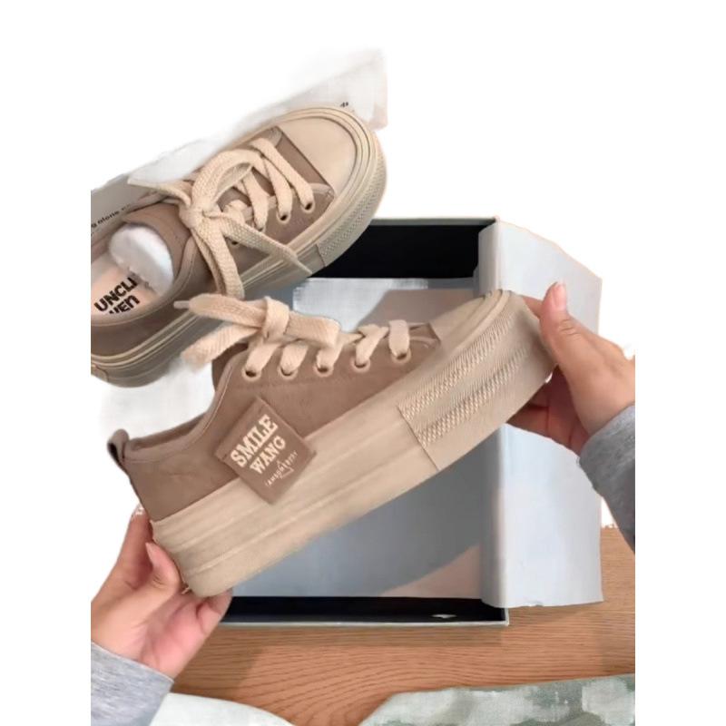 Platform canvas shoes women's 2025 spring new muffin versatile breathable sports and leisure white shoes retro board shoes