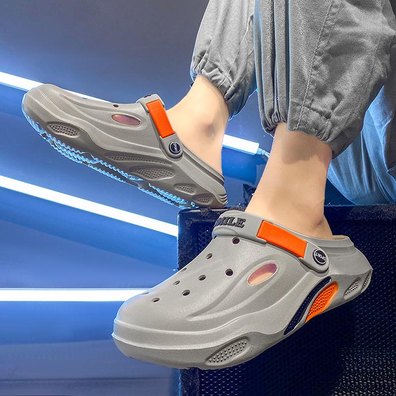 

Stepping on shit hole shoes men s summer wear non-slip thick-soled bag head slippers men s beach sports and leisure sandals 45 серый