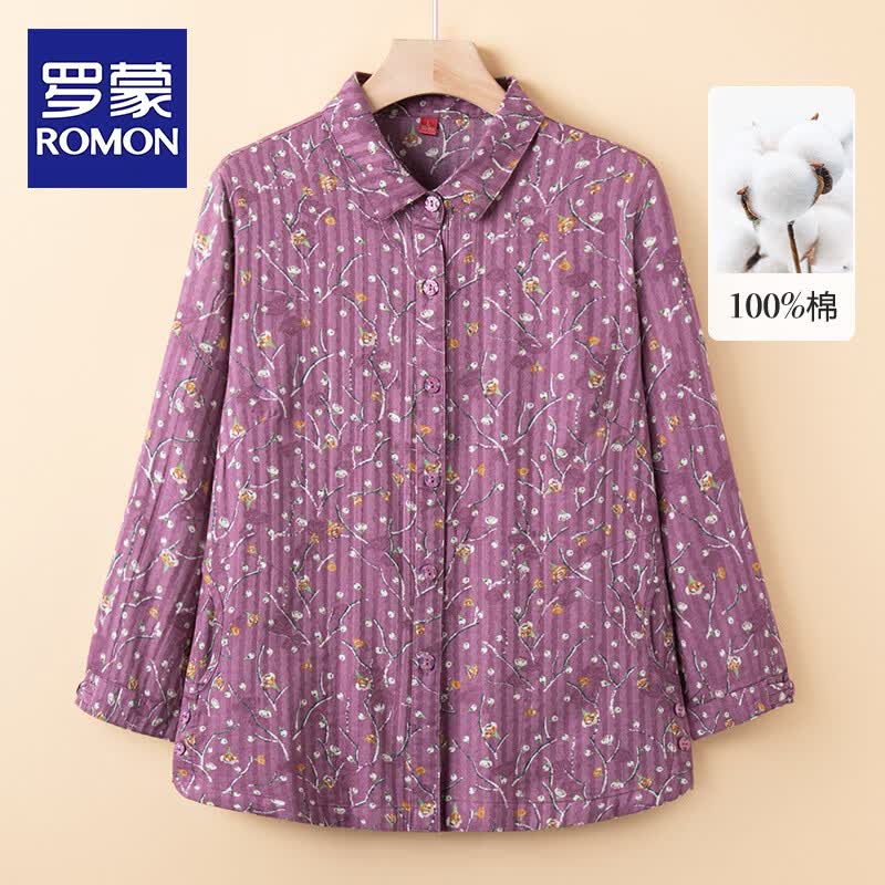 ROMON Women s Floral Cotton Long Sleeve Shirt 5XL