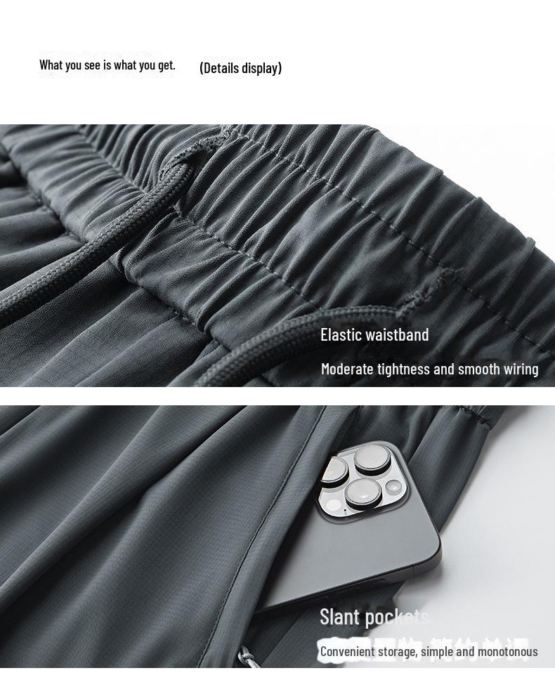 Men's Ice Silk Quick-Dry Plaid Summer Leggings: Thin, Breathable, Loose-Fit Sports Trousers