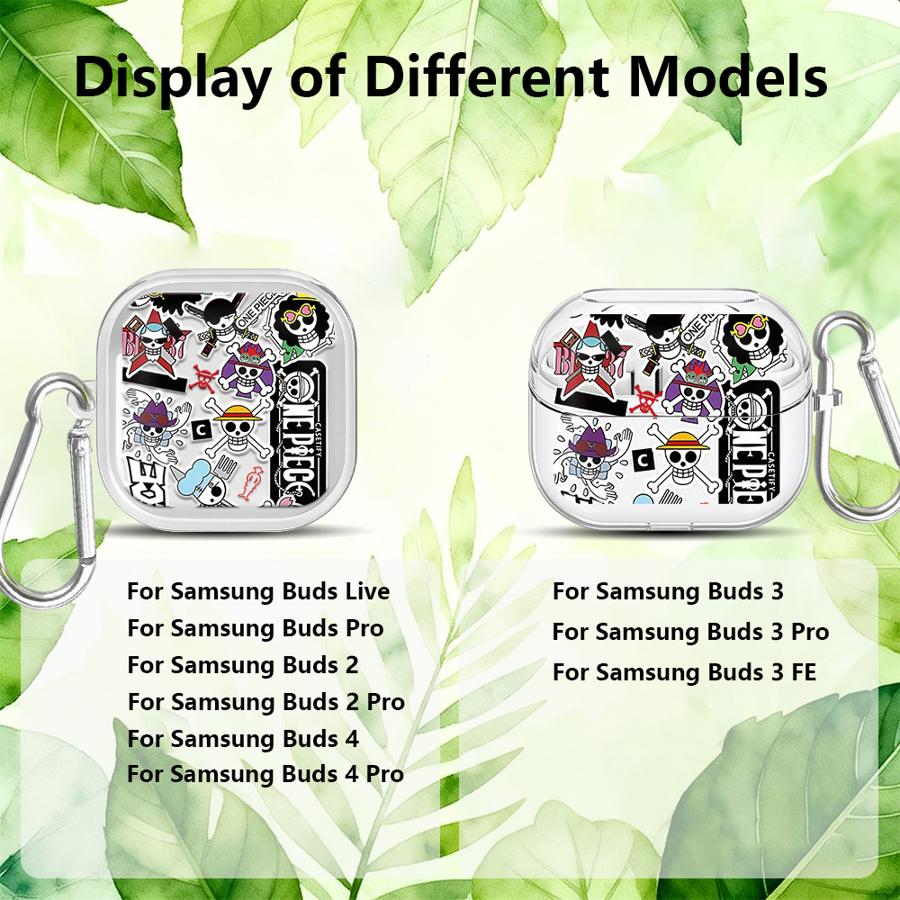 Case For Samsung Galaxy Buds 4 Pro 2Pro Live 4Pro 3 FE 3Pro 2 Clear Earphone Cases Cover With Hook One P-Piece Zoro Luffy Logo