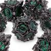 7 sztuk czarny zielony kwiat lotosu metalowe kostki z litego metalu zestaw kości wielościennych nadaje się do odgrywania ról RPG gra planszowa gra karciana