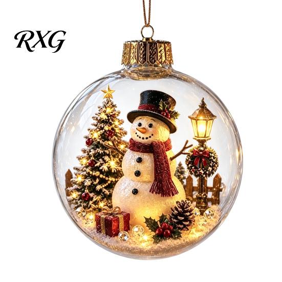 Battery Operated Christmas Ornaments Lighted Clear Ball Ornaments, Cute Santa Claus/Tree/Snowman/Angel Figure Inside Seasonal Gift with Warm Light The