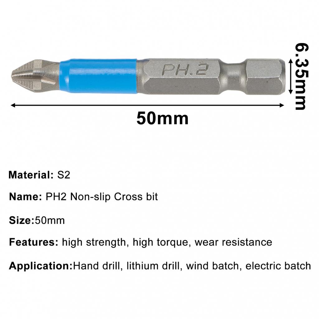 Steel PH2 Cross Screwdriver Bits with Hex Shank 50mm Pack of 5