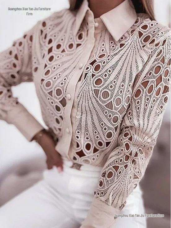 2026 Women's Lace Hollow Long Sleeve Shirt - Versatile Spring/Autumn Fashion