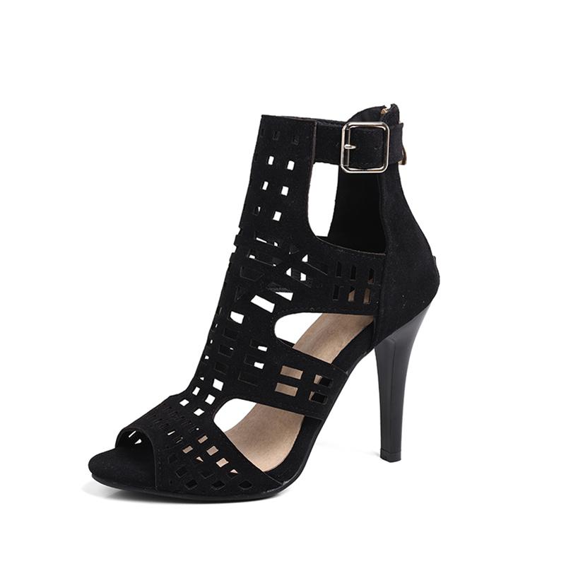 

ANNYMOLI женские сандалии с открытым носком на тонком высоком каблуке с пряжкой-молнией сексуальные джазовые танцевальные ботинки женская модная обувь лето черный 46 33 чёрный