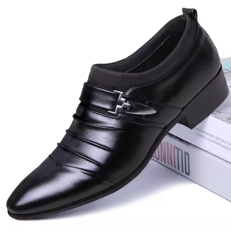 Men's shoes blue shoes casual dress leather shoes men's British pointed breathable soft-soled shoes