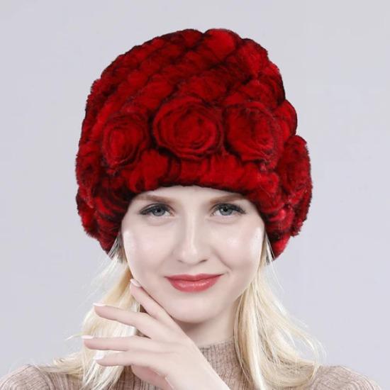 Hot Sell Women Winter Knitted Real Rex Rabbit Fur Hat Fluffy Natural Rex Rabbit Fur Cap Lady Good Elastic Genuine Fur Hats