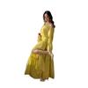  European and  women's clothing new diagonal collar long-sleeved loose top high waist layered split long skirt set
