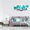 5 Stück abstrakte blaugrüne blaue Blumenblüten-Blumenküche, 5 Stück Leinwandgemälde, Kunst, Heimdekoration, ohne Rahmen, moderne Wand