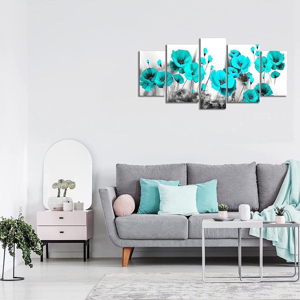 5 bucăți Abstract Teal Blue Flower Blossom Floral Bucătărie 5 Bucăți Pânză Tablouri Artă Decor Home Fără Perete Modern Înramat