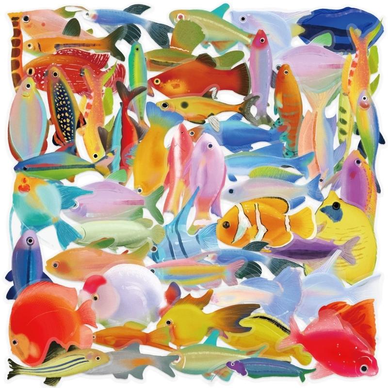 50 Sheets Fish Sticker Reward Sticker Scrapbooking Sticker Ocean Decal Sticker Sea Animal Sticker for Phone Laptop