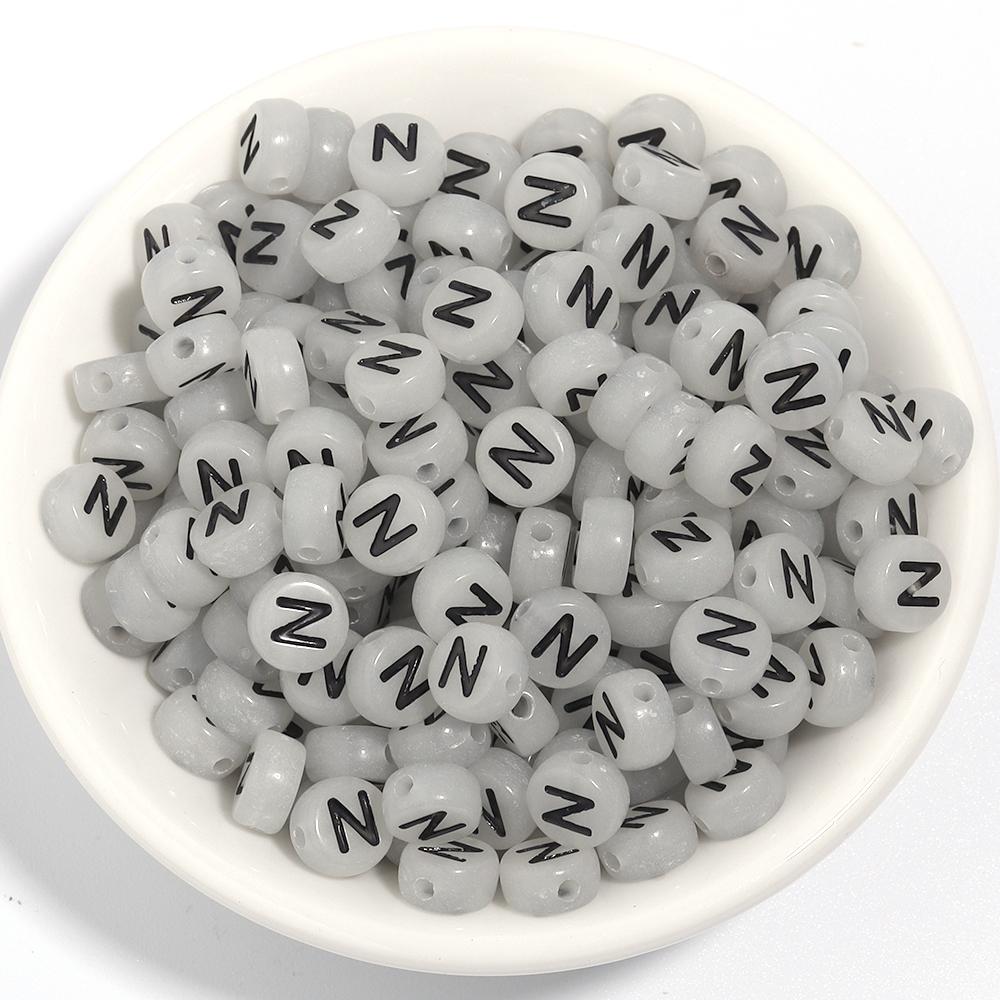100pcs 7mm Acrylic Luminous Beads Flat Round Alphabet Loose Spacer Beads For Jewelry Making DIY Bracelets Necklace Accessories
