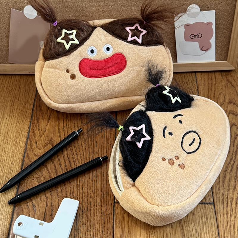 Funny Dolls Plush Pencil Case Cute Multi Functional Large Capacity Stationery Organizer Storage Bag Student Pen Bag Makeup Bag