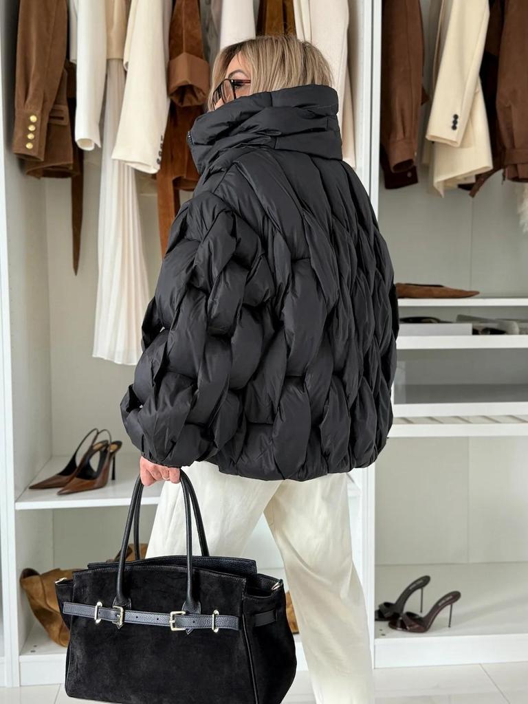 Stand-up Collar Zipper Rhombic Cotton-padded Jacket Women's Solid Color Winter Padded Jacket To Keep Warm Short Tops Colors To Choose From Jackets