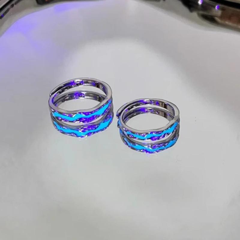 Sterling Silver Aurora Luminous Couple Rings for Men and Women Pair Enamel