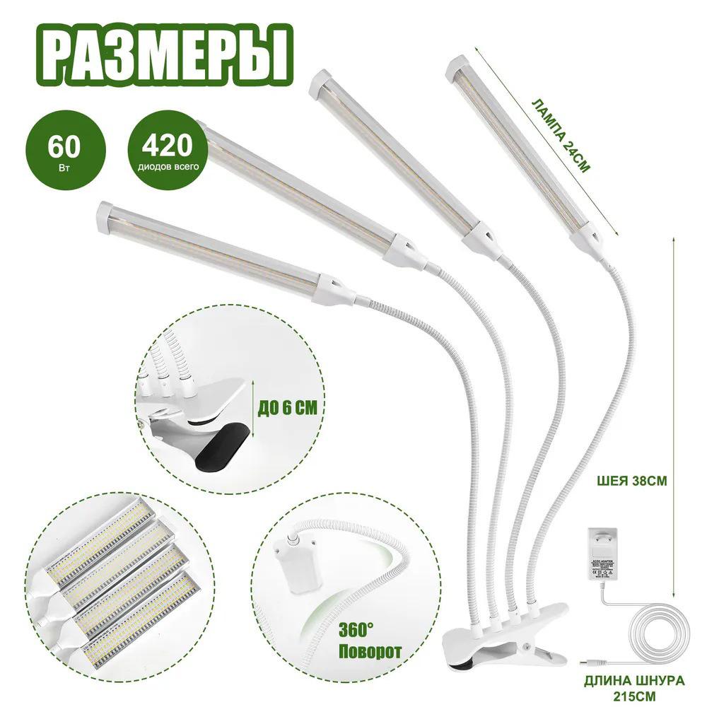LED Plant Grow Light: 12V Clip-On Full Spectrum with Dimming & Timing for Seedling Sunlight Imitation