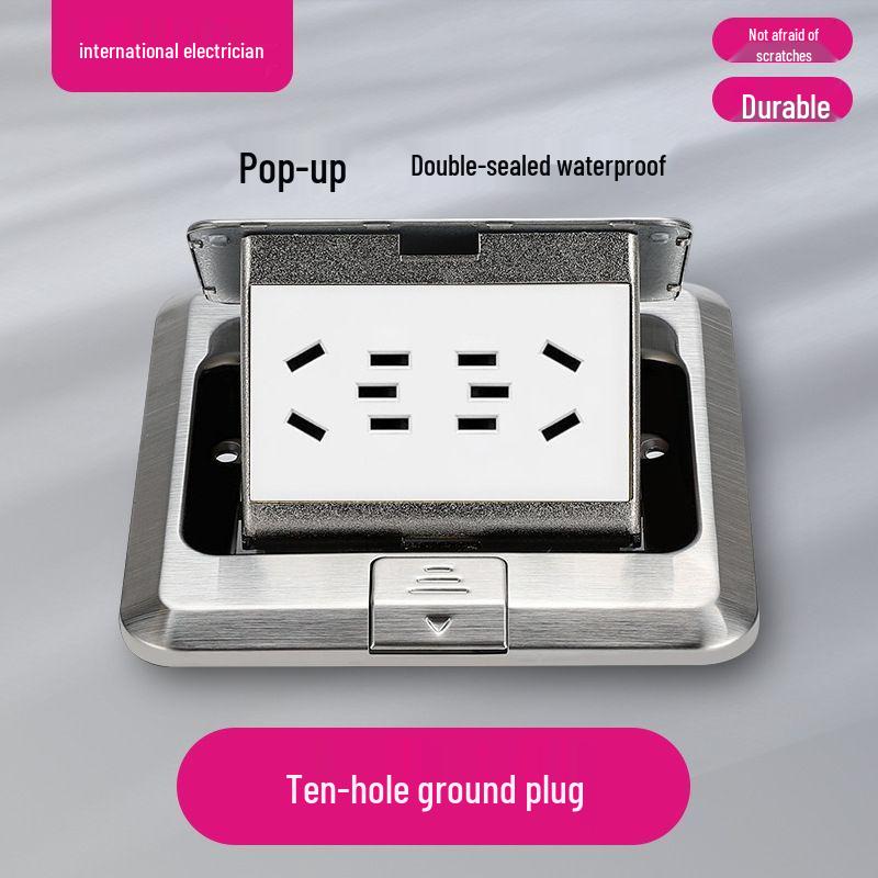 Waterproof Concealed Stainless Steel and Copper Pop-Up Floor Socket with 5 Power and 10 Network Ports
