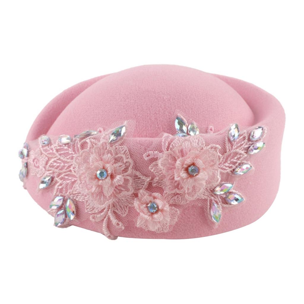 Rhinestone Flower Fascinator Hat for Teaparty Cocktail Party Female Pillbox Hat Roleplay Bowler Hat for Formal Occasion