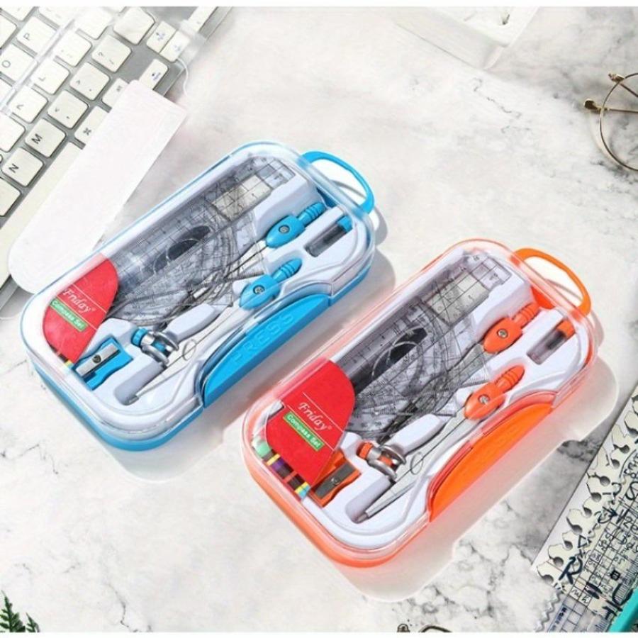 10Pcs Compass Pencil Rubber Pencil Sharpener Ruler Set Student Stationery Geometric Mathematics Drawing Tools School Supplies