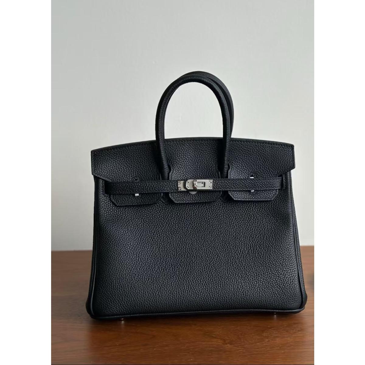 Genuine leather semi-handmade Togo first layer cowhide platinum bag 25/30/35 high-end fashion versatile handbag.. 25 gold buckle чёрный