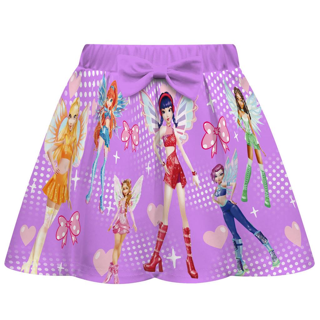 Kids Girls Cartoon Princess KATSEYE Print Short Sleeves T-Shirt Skirt Bag Set