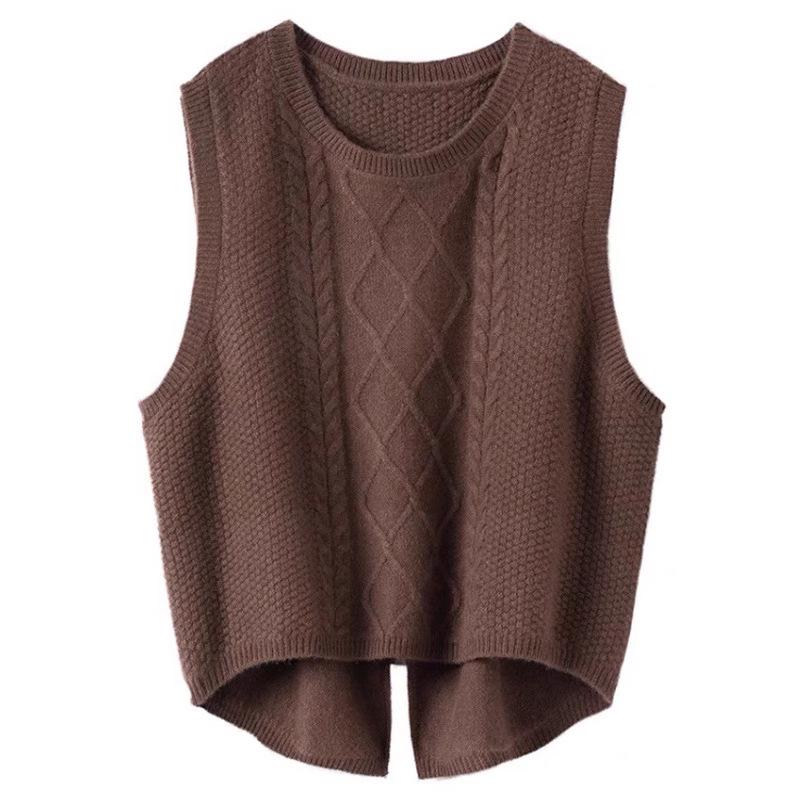 Women's Autumn Winter 100% Wool Knit Vest Sweater - Chic Sleeveless Layering Gilet