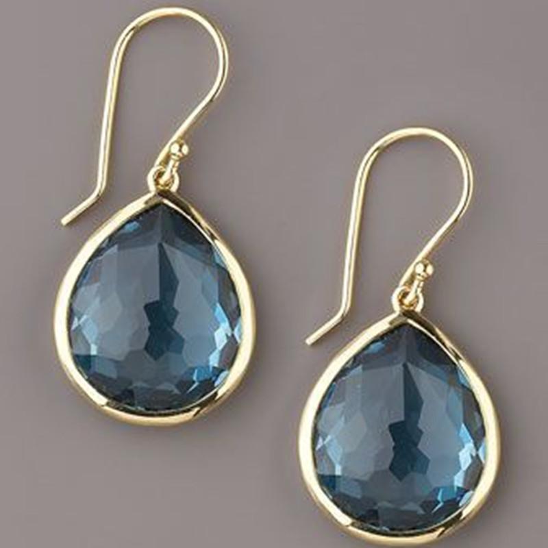 Trendy Water Drop Sea Blue Zircon Stones Earrings Exquisite Gold Color Metal Engagement Wedding Dangle Earrings for Women золотой