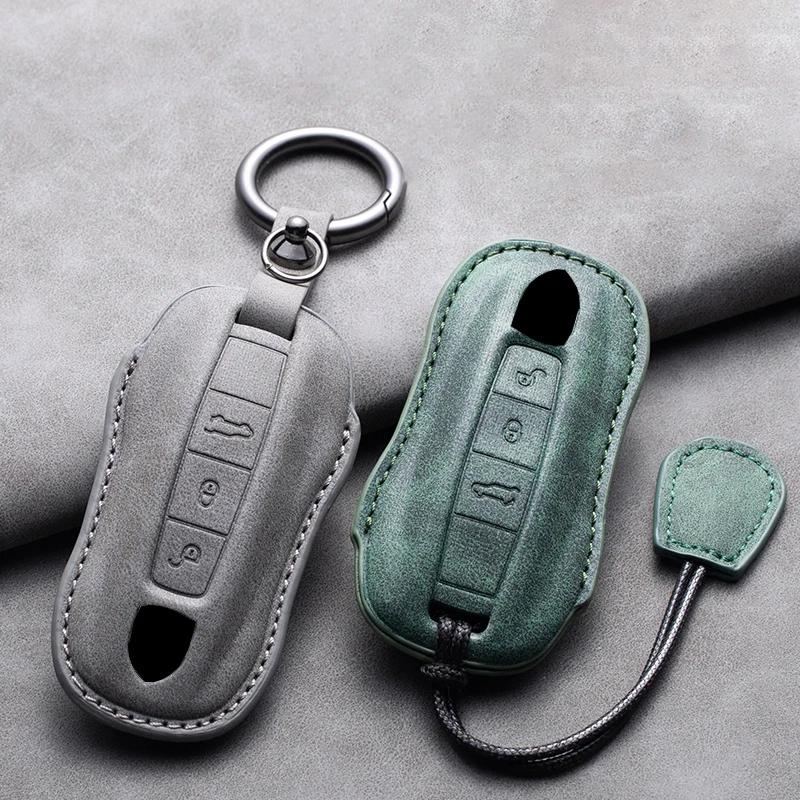 Leather Car Key Cover Case Shell for Porsche Panamera Carman Macann Bobst Cayenne 911 970 981 991 996 Keychain Key Accessories