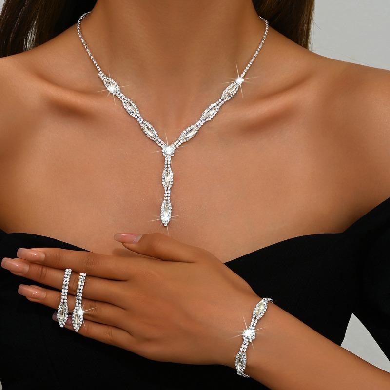 Earrings Necklace Bracelets Women'S Elegant Cute Dainty Geometric Jewelry Set For Wedding Anniversary Valentine'S Day