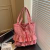Casual Plaid Ruffle Design Shoulder Bags for Women High Capacity Ladies Tote Bag College Style Girls Drawstring Shopping Handbag