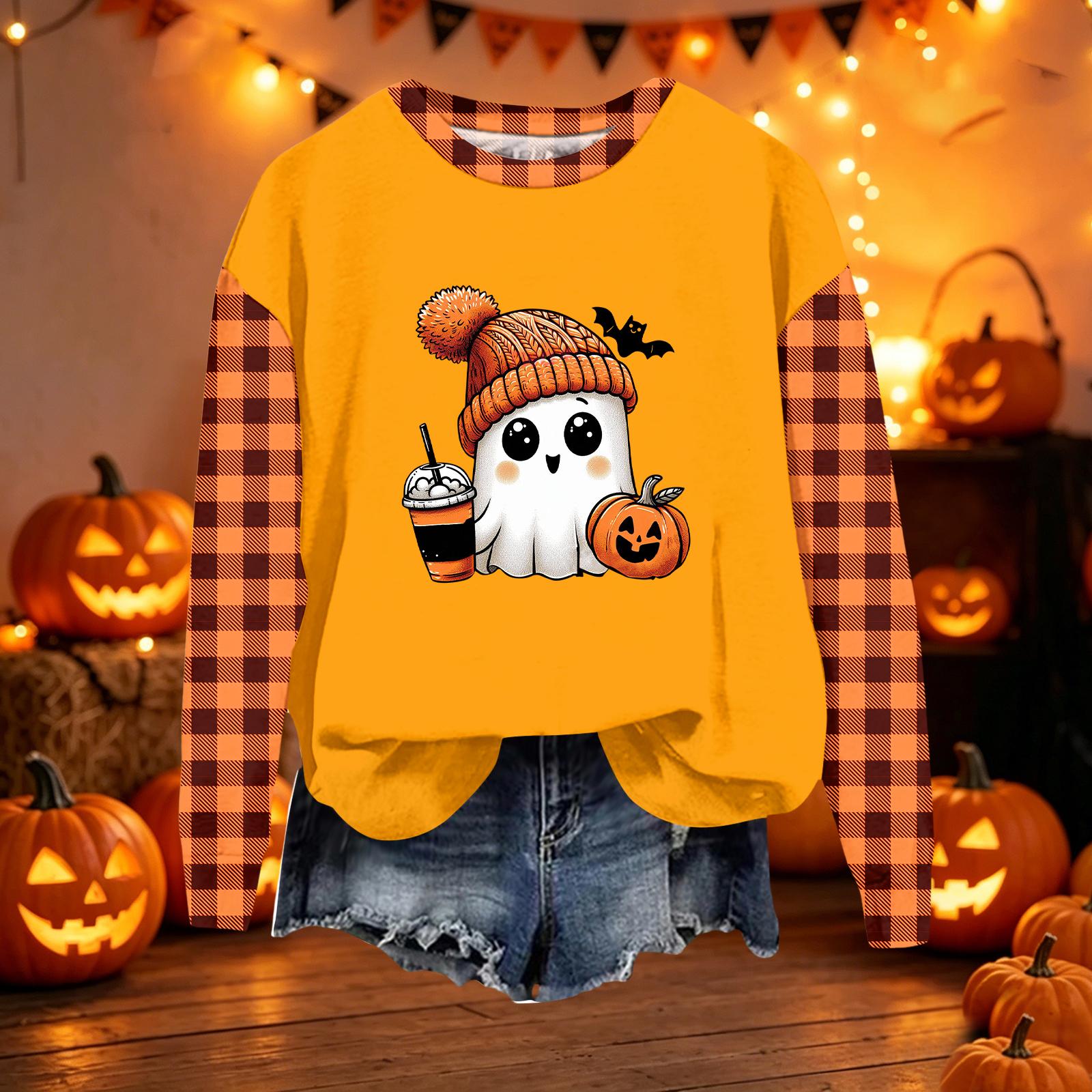 Women s Casual Long Sleeve Loose Fit Halloween Printed Sweatshirt XL