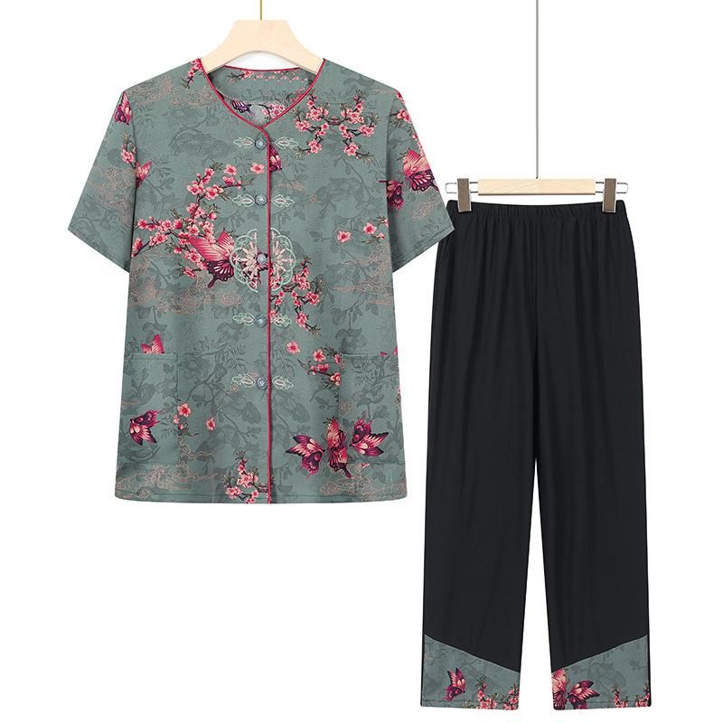 

Летний комплект одежды для бабушки, одежда для женщин среднего возраста, комплект из двух предметов с короткими рукавами для мамы, летний свободный кардиган для пожилых женщин XL