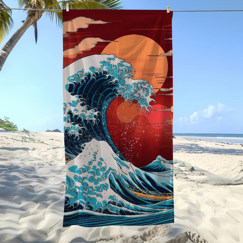 Towel Textile Bathrobe Beach Quick-Drying Ocean Lightweight Waves Portable Camping Swim Cartoon Pool Travel