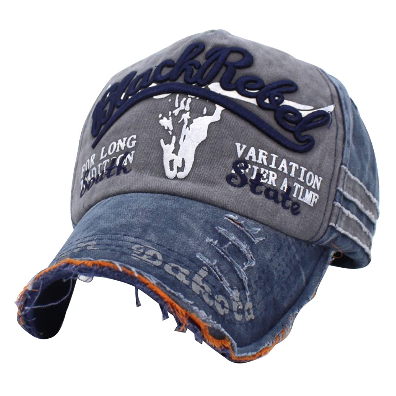 

Cap Logo Distressed Hat Sports Running Outdoor Men Women CA601 [White Fang] (Navy)