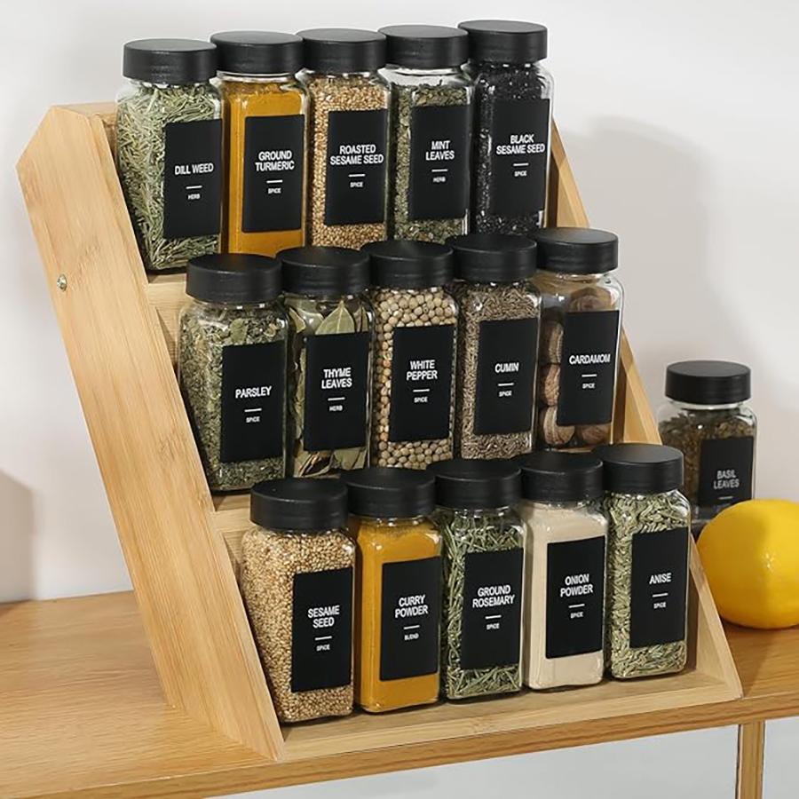 24 Pcs Spice Jars with Label Glass Spice Jars with Black Metal Caps Shaker Lids Funnel 4oz Seasoning Containers Bottles