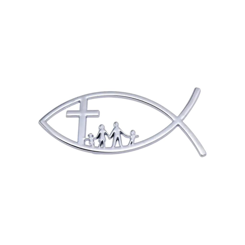 Christian Cross Fish Emblem Sticker 3D Car Jesus Fish Decal Sticker for Car Window Bumper Automotive Jesus Fish Badge