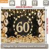 2D Black Gold 60 Birthday Backdrop Star Confetti & Balloon Decor Background Banner