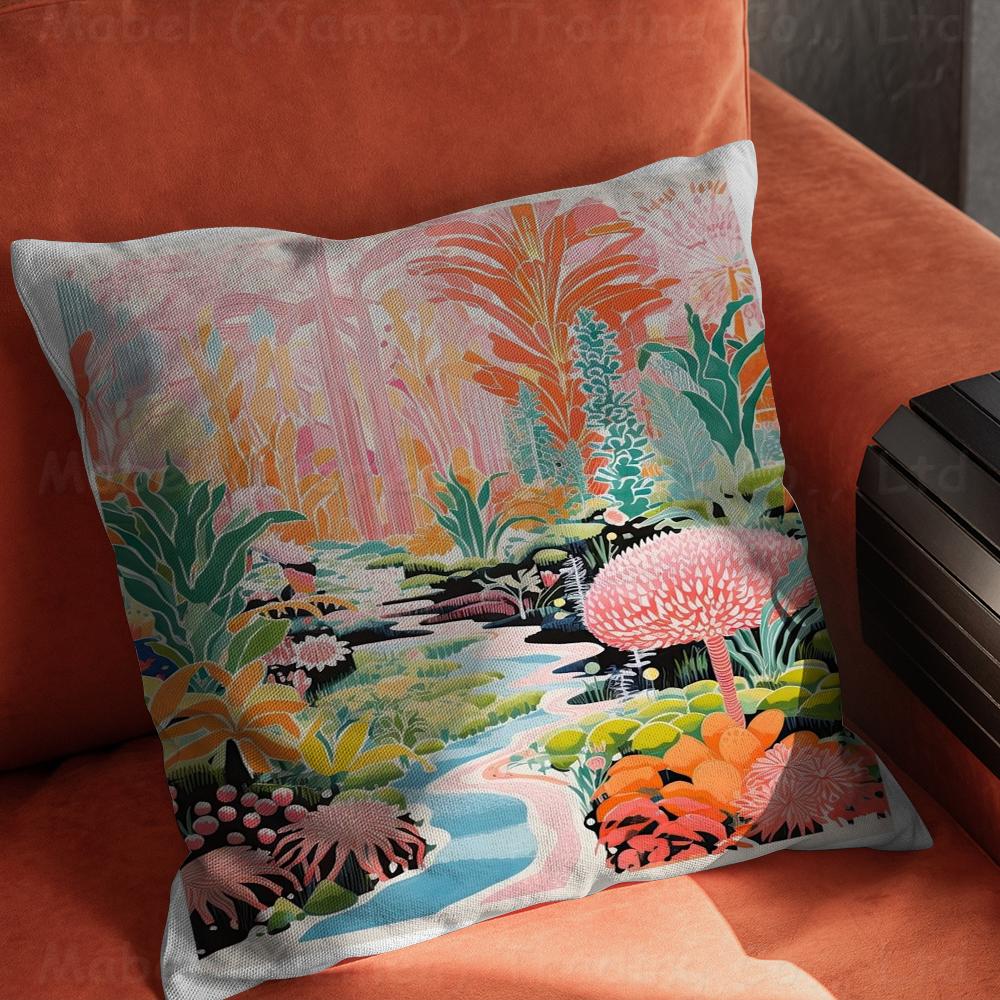 Květinová zahrada Barevný umělecký tisk Polštář Dárky Domácí kancelářské vybavení Ložnice Pohovka Potah na polštář do auta pouzdro 45x45cm