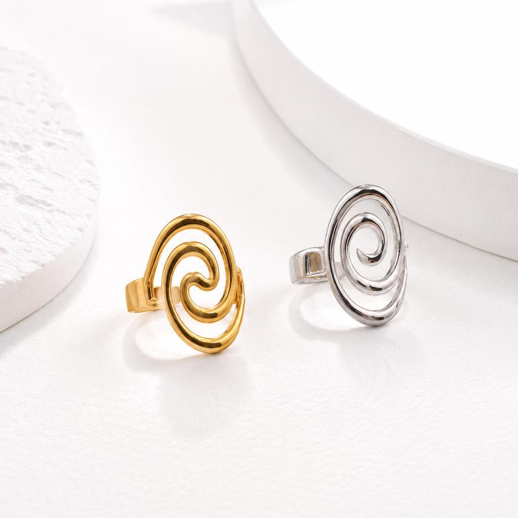 High-End Stainless Steel Spiral Open Ring – Stylish Minimalist Finger Jewelry for Women