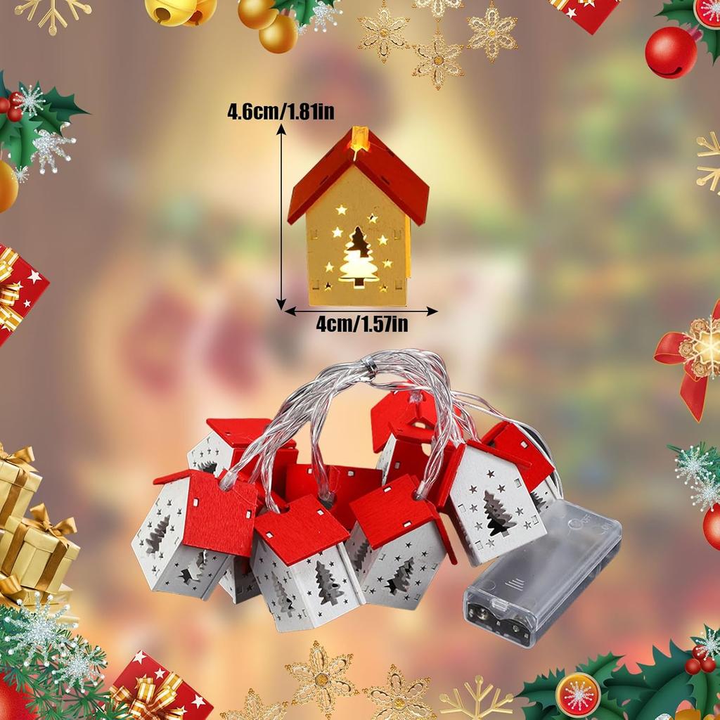 Heart Shape Wooden Christmas House LED String Lights Five Pointed Star Tree Atmosphere Decoration