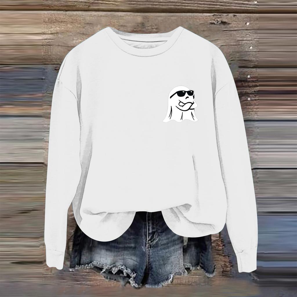 Women's Fashion Casual Long Sleeve Halloween Printed  Neck Sweatshirt