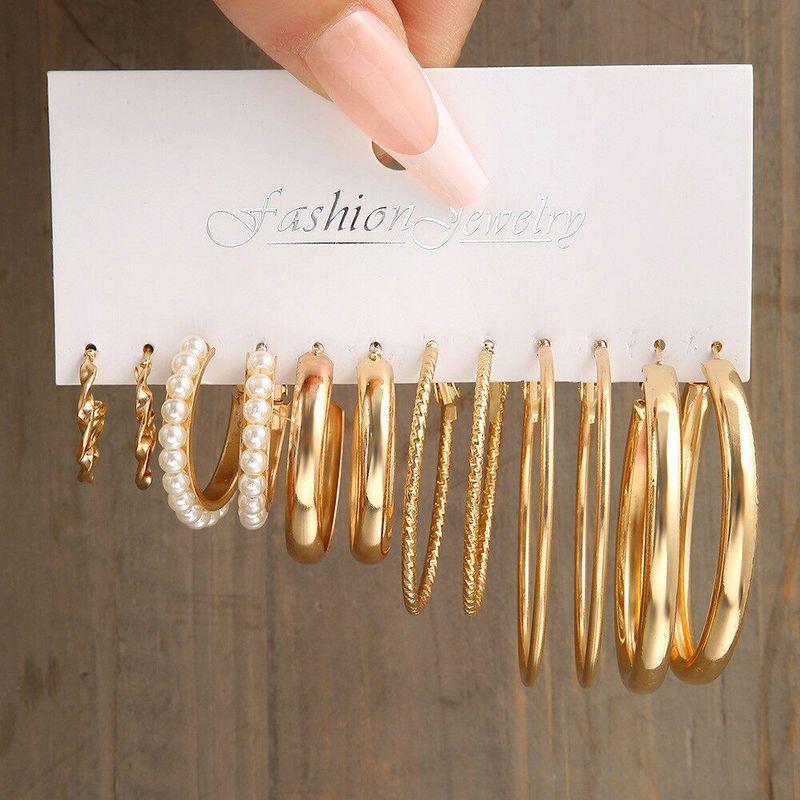 New Arrival Stylish Silver Earrings Suit Fashion Inlaid Pearl Earrings Circle Simple Cold Style Ear Ring