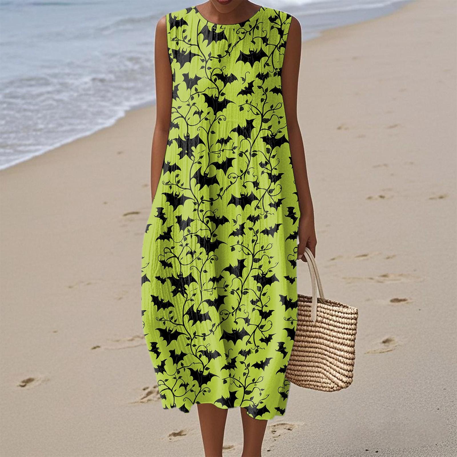 

Женское модное повседневное платье без рукавов с круглым вырезом и молнией, с принтом на Хэллоуин, элегантное и темпераментное S