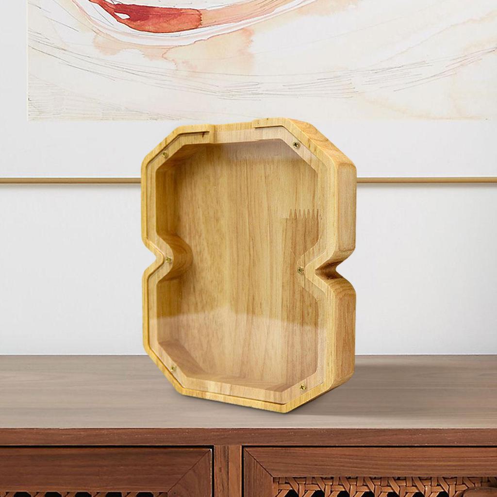 Wooden Piggy Bank Money Box Transparent Coin Saving for Boys Girls Kids